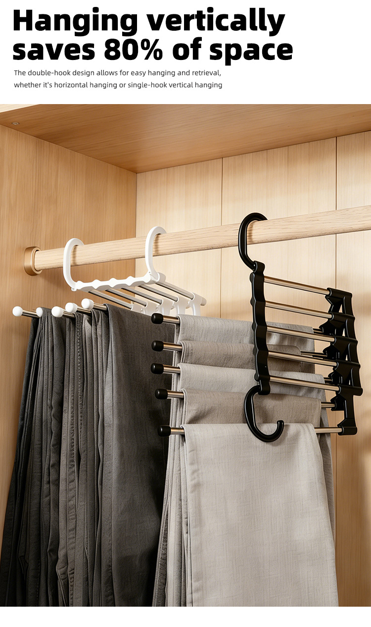 5-Layer Stainless Steel Pants Hanger - Multi-Tier Space-Saving Wardrobe Rack