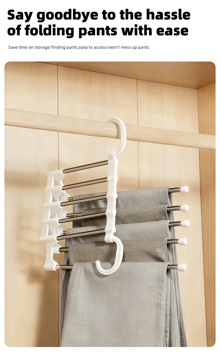 5-Layer Stainless Steel Pants Hanger - Multi-Tier Space-Saving Wardrobe Rack