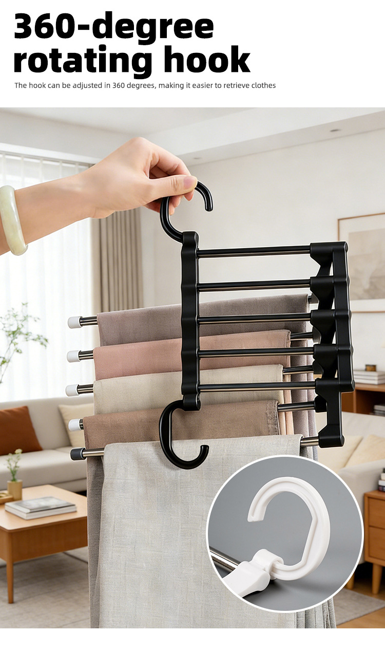 5-Layer Stainless Steel Pants Hanger - Multi-Tier Space-Saving Wardrobe Rack