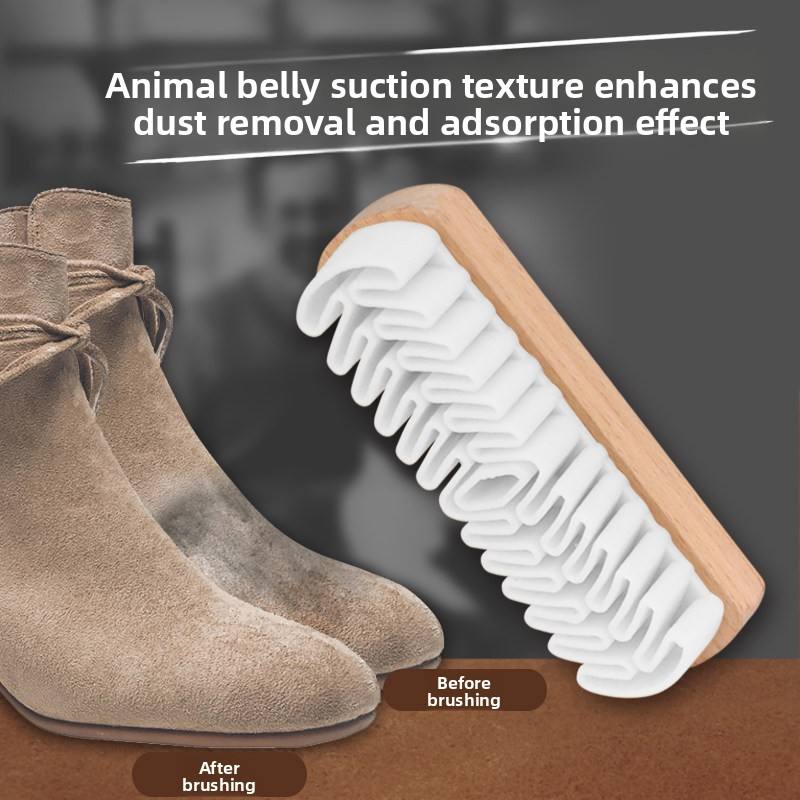 Wood-Handle Suede Shoe Brush - Soft Bristle Rubber Brush for Nubuck & Suede Care
