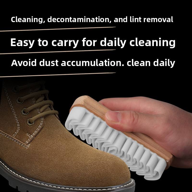 Wood-Handle Suede Shoe Brush - Soft Bristle Rubber Brush for Nubuck & Suede Care
