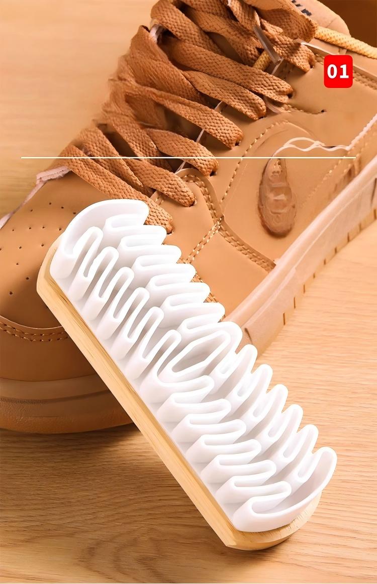 Wood-Handle Suede Shoe Brush - Soft Bristle Rubber Brush for Nubuck & Suede Care