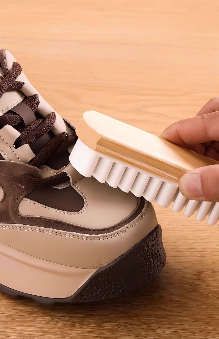 Wood-Handle Suede Shoe Brush - Soft Bristle Rubber Brush for Nubuck & Suede Care
