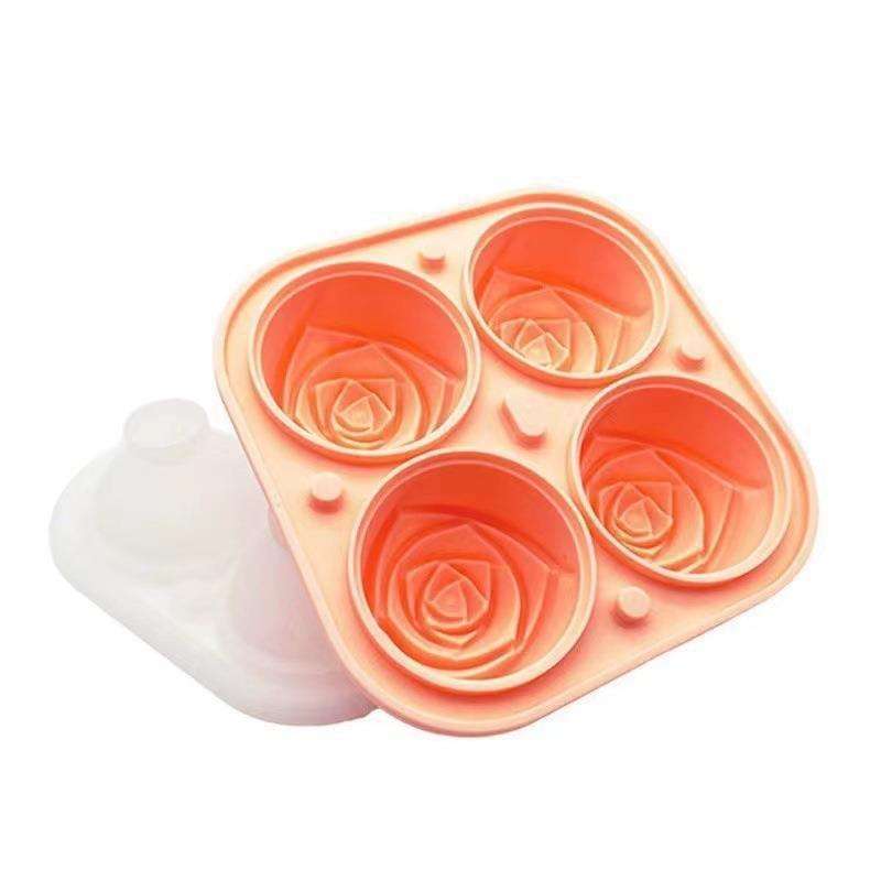 Rose-Shaped Silicone Ice Cube Mold - 4-Cavity Food-Grade Ice Tray for Whiskey