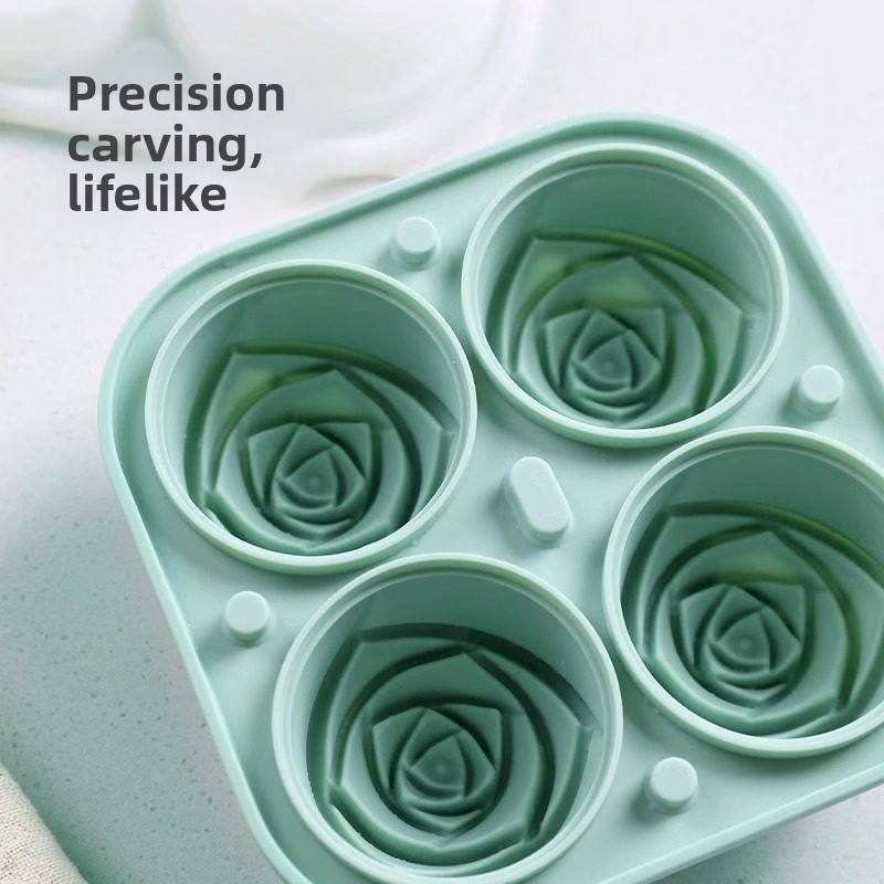 Rose-Shaped Silicone Ice Cube Mold - 4-Cavity Food-Grade Ice Tray for Whiskey