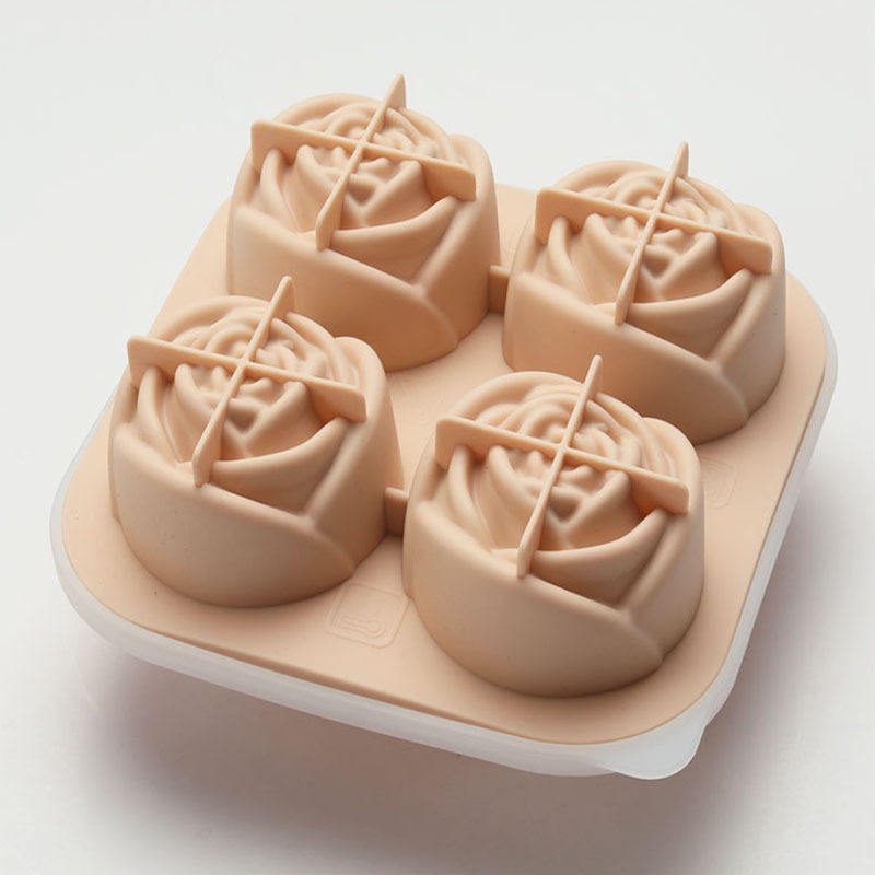 Rose-Shaped Silicone Ice Cube Mold - 4-Cavity Food-Grade Ice Tray for Whiskey