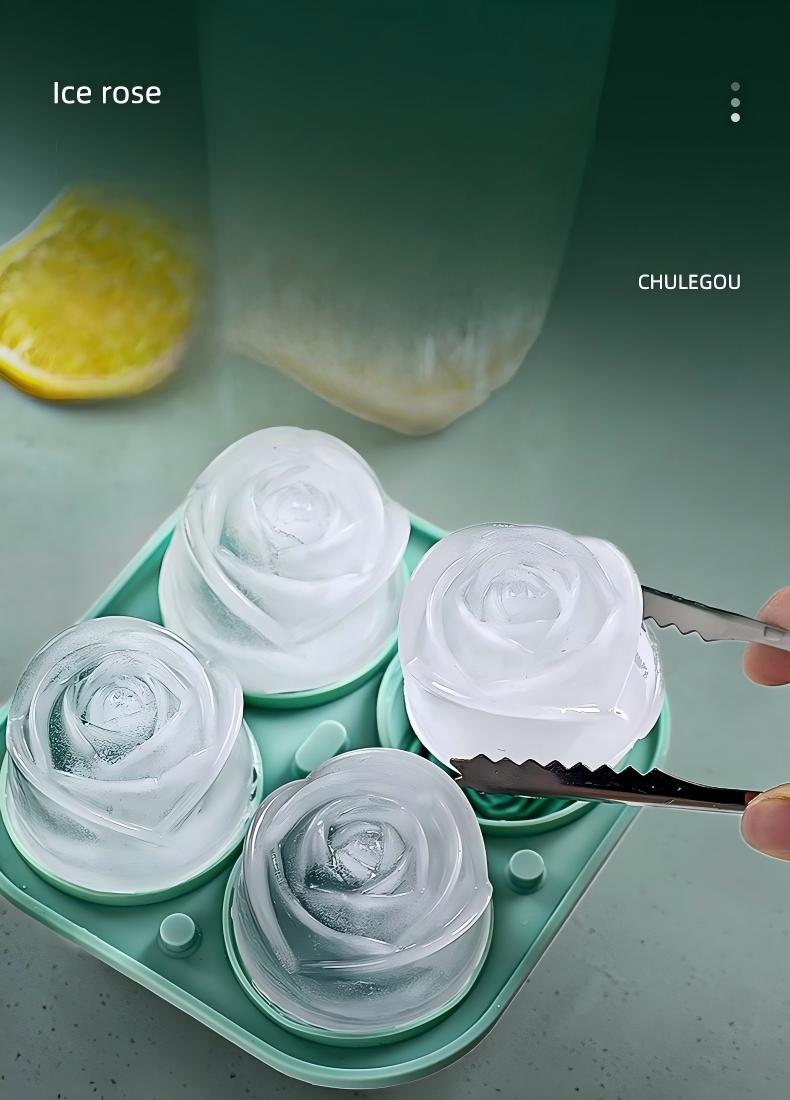 Rose-Shaped Silicone Ice Cube Mold - 4-Cavity Food-Grade Ice Tray for Whiskey