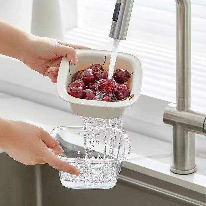 Double-Layer Kitchen Drain Basket - Multi-Purpose Fruit & Vegetable Washing Colander