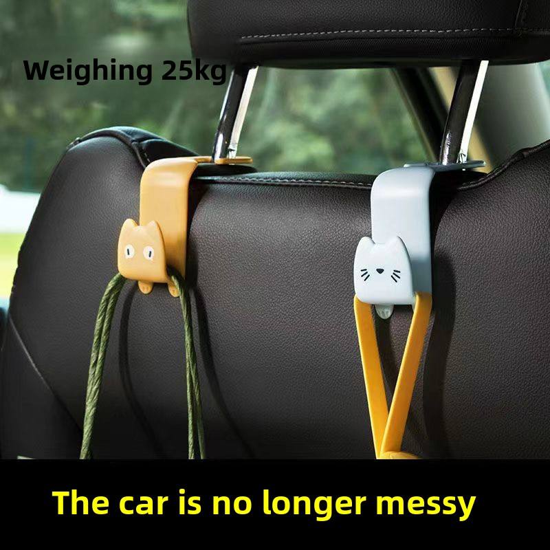 Cartoon Cat Car Headrest Hook - ABS Clamp-On Hidden Seat Back Hanger (6.5 x 6.5 x 6.5 cm)