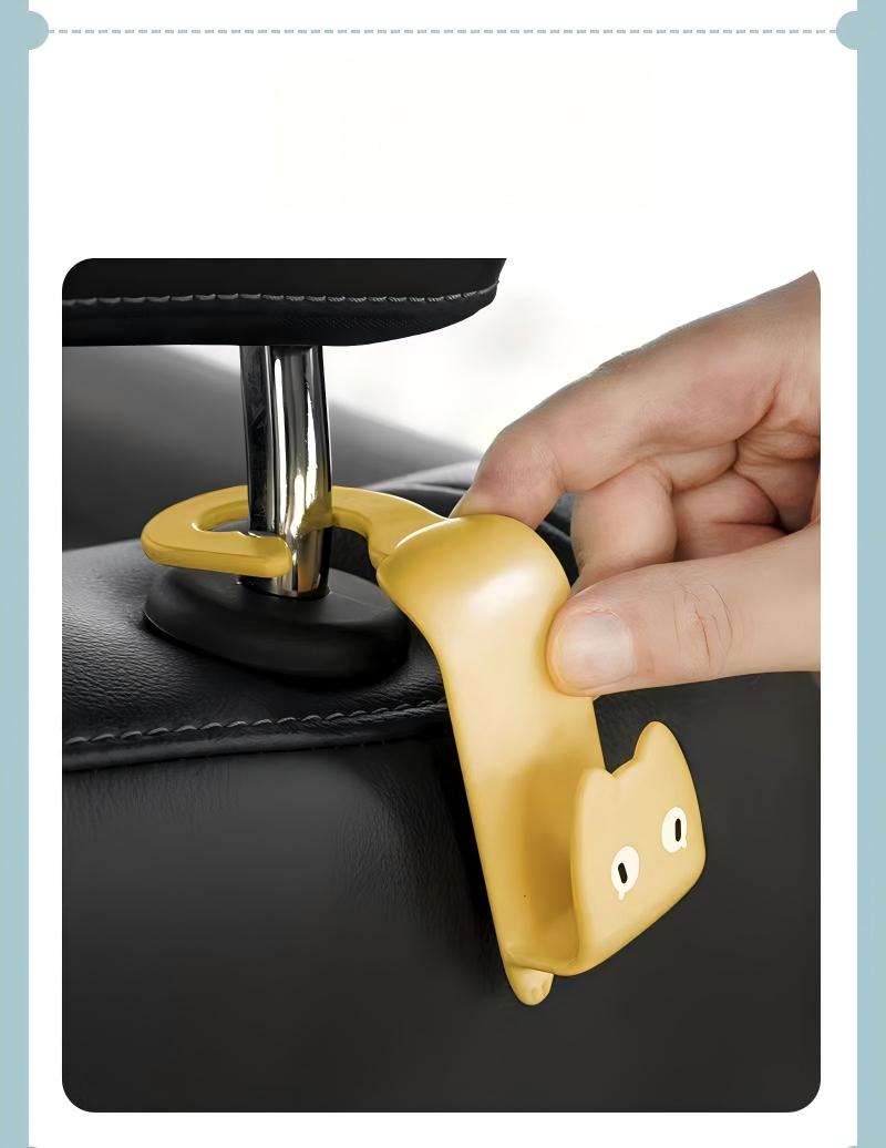 Cartoon Cat Car Headrest Hook - ABS Clamp-On Hidden Seat Back Hanger (6.5 x 6.5 x 6.5 cm)