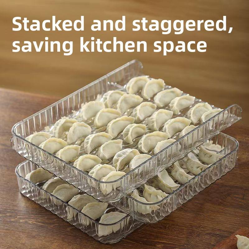 Food-Grade PET Dumpling Storage Box - Thickened Stackable Fridge Tray with Rim