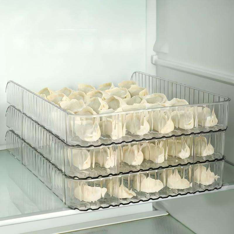 Food-Grade PET Dumpling Storage Box - Thickened Stackable Fridge Tray with Rim