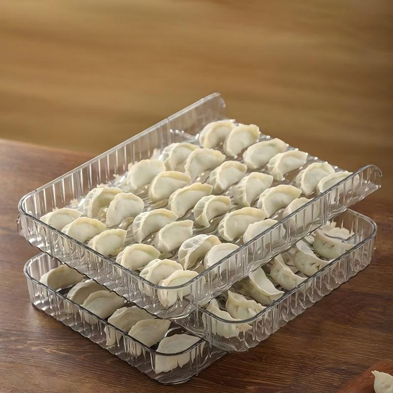 Food-Grade PET Dumpling Storage Box - Thickened Stackable Fridge Tray with Rim