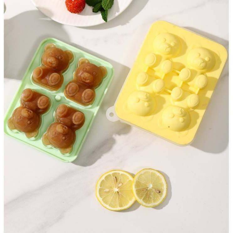 Bear-Shaped Silicone Ice Cube Tray - Food-Grade Easy-Release Mold for Popsicles