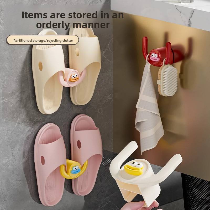 No-Drill Bathroom Slipper Rack - PP Wall-Mounted Draining Slipper Holder