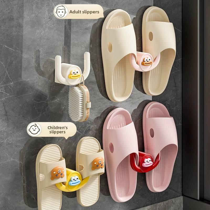 No-Drill Bathroom Slipper Rack - PP Wall-Mounted Draining Slipper Holder