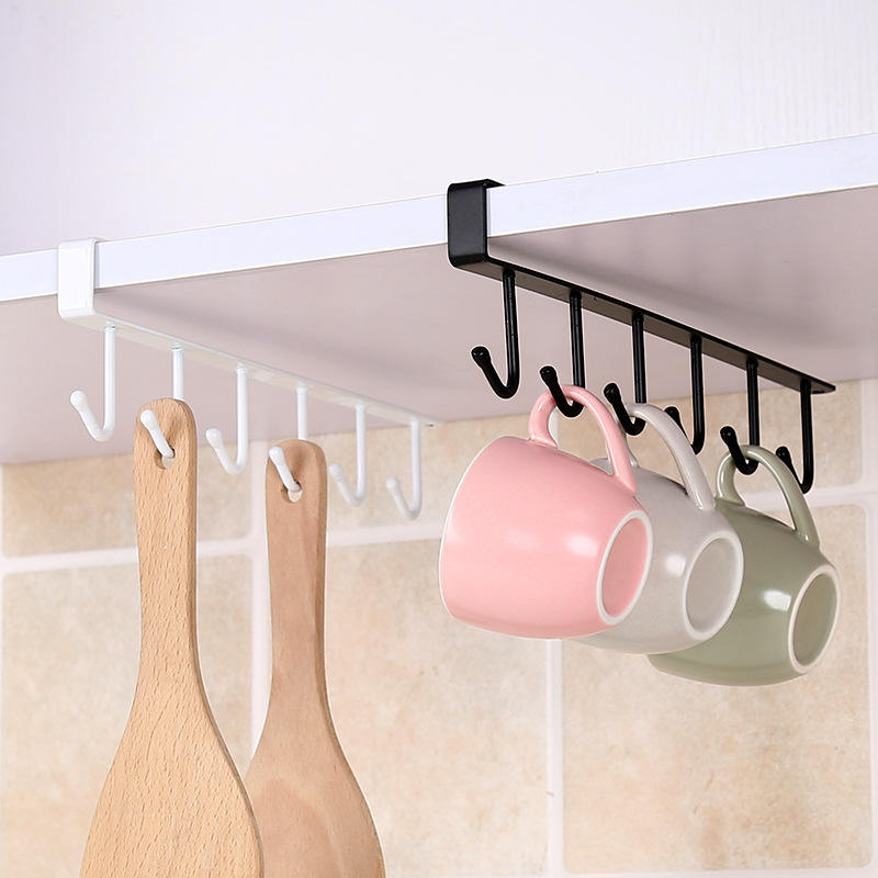 6-Hook Wrought Iron Hanging Rack - No-Nail Multi-Purpose Storage Organizer