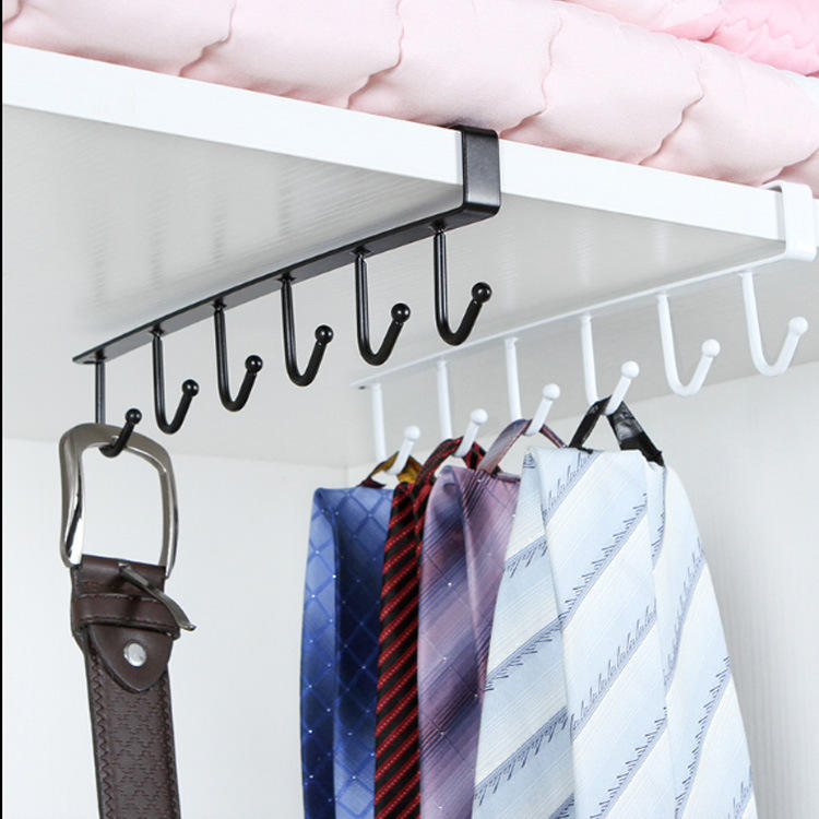 6-Hook Wrought Iron Hanging Rack - No-Nail Multi-Purpose Storage Organizer