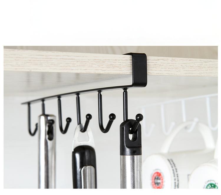 6-Hook Wrought Iron Hanging Rack - No-Nail Multi-Purpose Storage Organizer