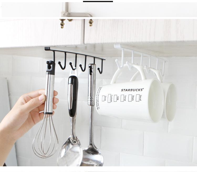 6-Hook Wrought Iron Hanging Rack - No-Nail Multi-Purpose Storage Organizer