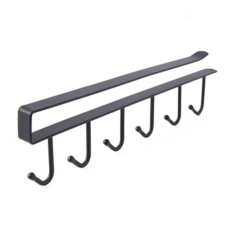 6-Hook Wrought Iron Hanging Rack - No-Nail Multi-Purpose Storage Organizer