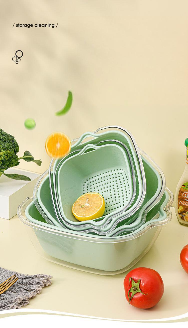 Double-Layer Transparent PET Drain Basket - 8-Piece Kitchen Colander Set