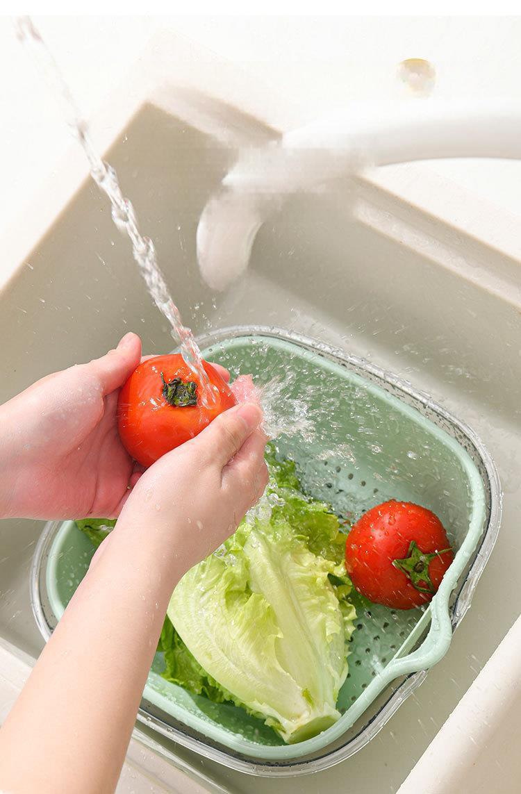 Double-Layer Transparent PET Drain Basket - 8-Piece Kitchen Colander Set