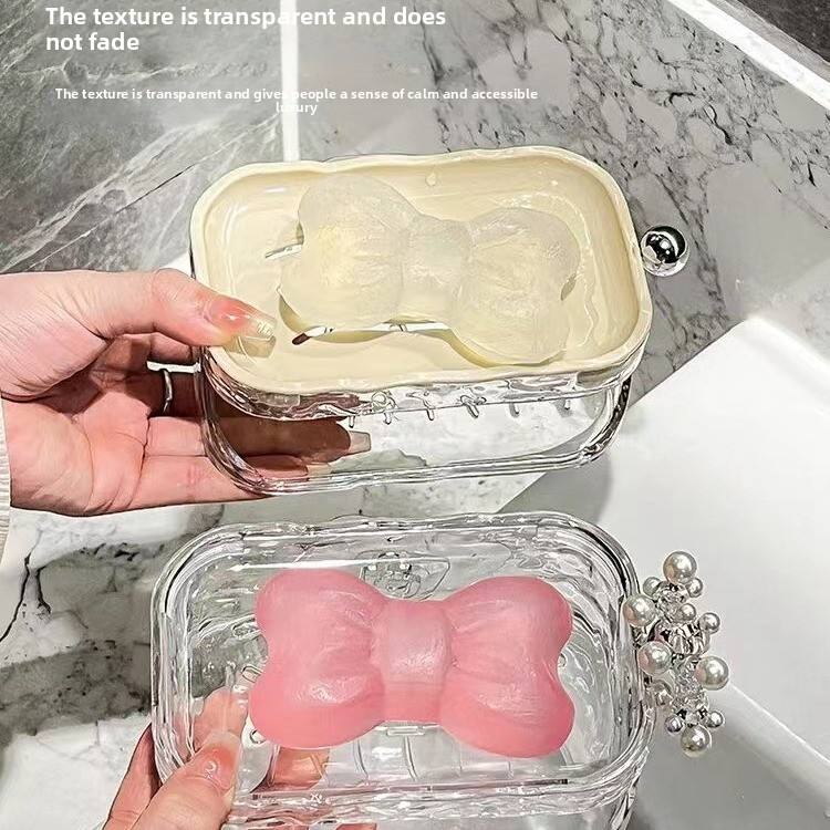 Water-Ripple Wall-Mounted Soap Dish - No-Drill Double-Layer Soap Holder with Lid