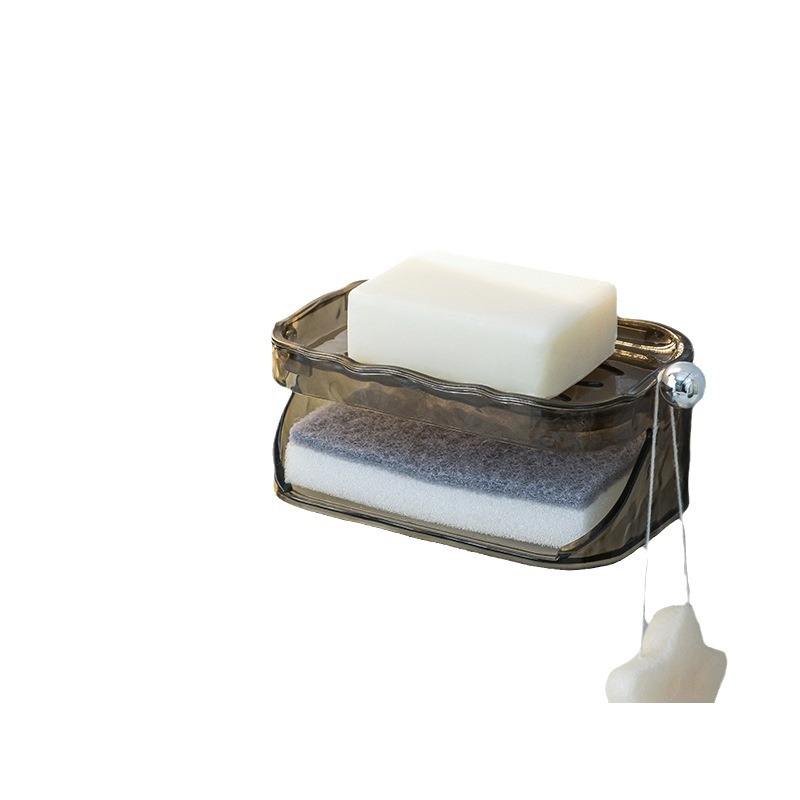 Water-Ripple Wall-Mounted Soap Dish - No-Drill Double-Layer Soap Holder with Lid