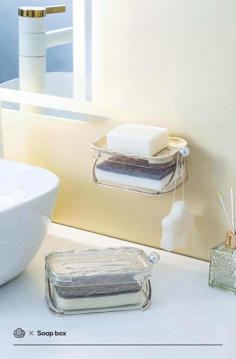 Water-Ripple Wall-Mounted Soap Dish - No-Drill Double-Layer Soap Holder with Lid