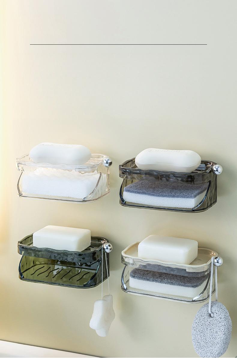 Water-Ripple Wall-Mounted Soap Dish - No-Drill Double-Layer Soap Holder with Lid