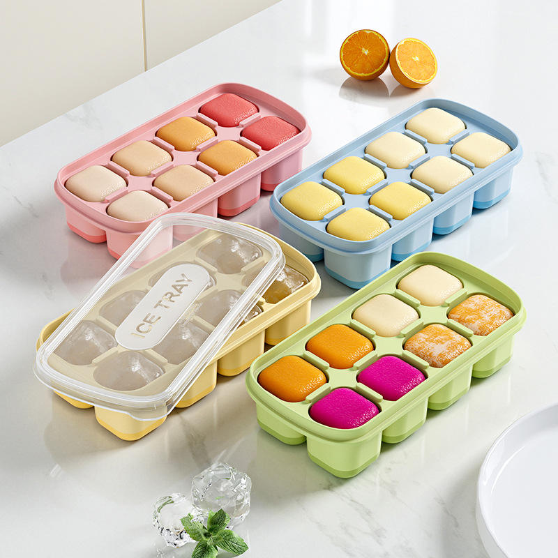 Soft-Bottom Ice Cube Tray with Lid - PP+TPE Easy-Release Ice Mold