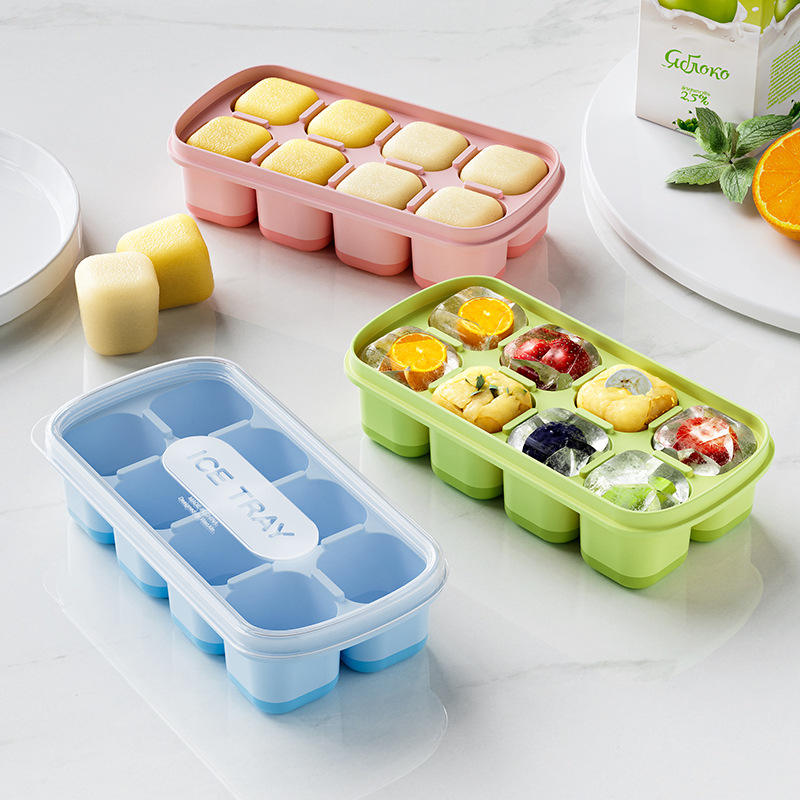 Soft-Bottom Ice Cube Tray with Lid - PP+TPE Easy-Release Ice Mold
