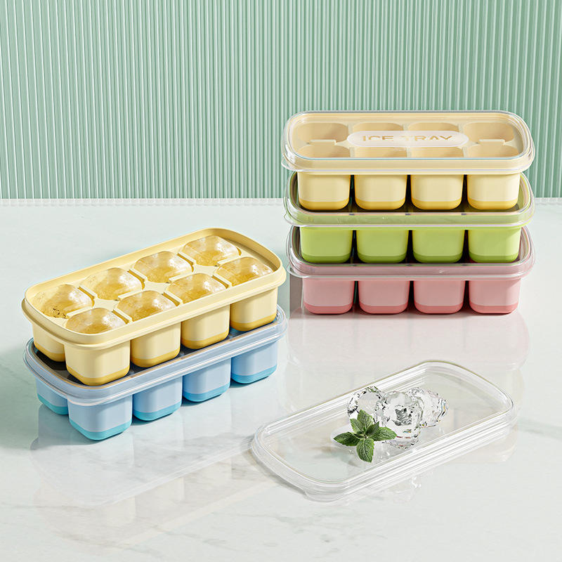 Soft-Bottom Ice Cube Tray with Lid - PP+TPE Easy-Release Ice Mold