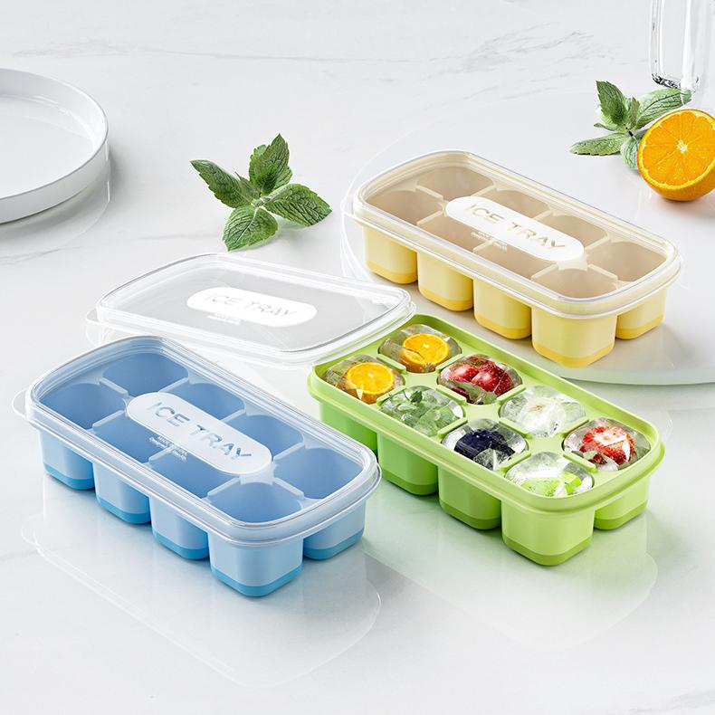 Soft-Bottom Ice Cube Tray with Lid - PP+TPE Easy-Release Ice Mold