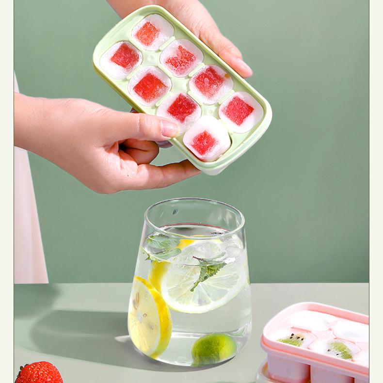 Soft-Bottom Ice Cube Tray with Lid - PP+TPE Easy-Release Ice Mold