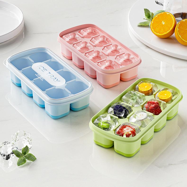 Soft-Bottom Ice Cube Tray with Lid - PP+TPE Easy-Release Ice Mold
