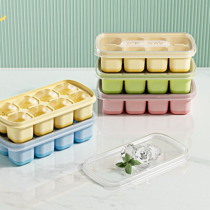 Soft-Bottom Ice Cube Tray with Lid - PP+TPE Easy-Release Ice Mold