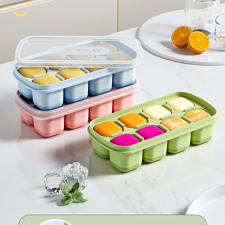 Soft-Bottom Ice Cube Tray with Lid - PP+TPE Easy-Release Ice Mold