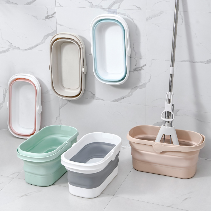 Portable Folding Drain Mop Bucket - Telescopic PP Wash Bucket for Bathroom