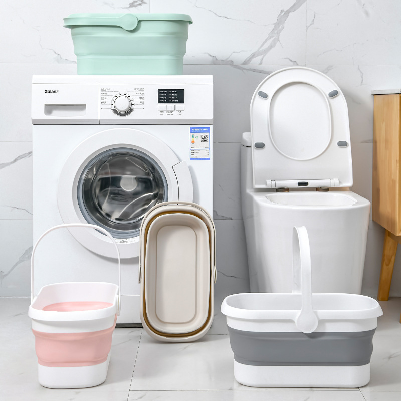 Portable Folding Drain Mop Bucket - Telescopic PP Wash Bucket for Bathroom