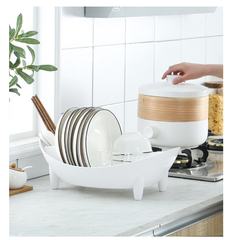 Boat-Shaped Kitchen Drain Rack - Multifunctional Plastic Dish & Chopstick Holder