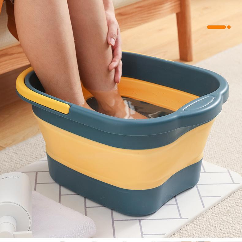 Foldable Telescopic Foot Soaking Bucket with Lid - Portable Plastic Basin