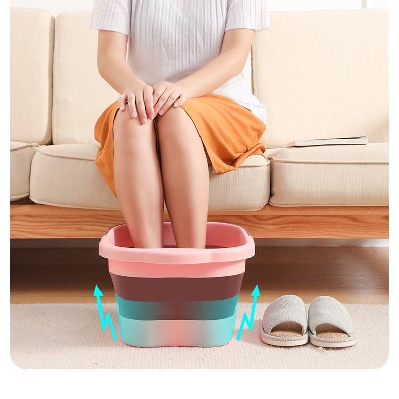 Foldable Telescopic Foot Soaking Bucket with Lid - Portable Plastic Basin