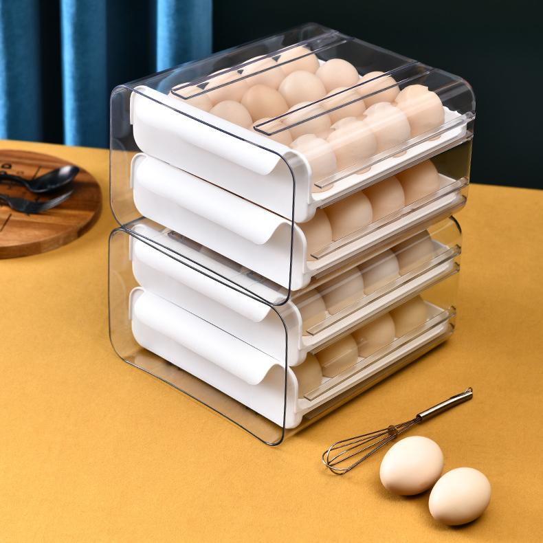 Double-Layer Drawer Egg Storage Box - Stackable PET Fridge Egg Container