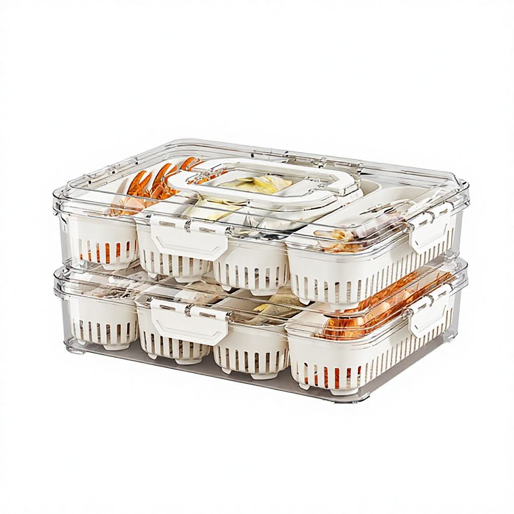Portable Fridge Storage Box with Drainage - Sealed Lidded Food Container
