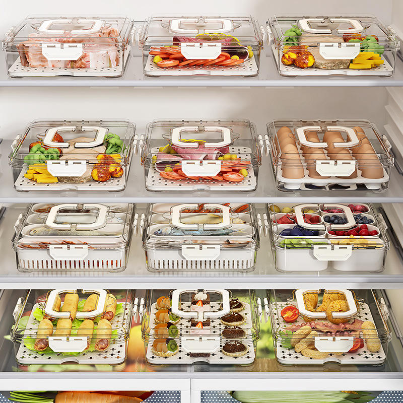 Portable Fridge Storage Box with Drainage - Sealed Lidded Food Container