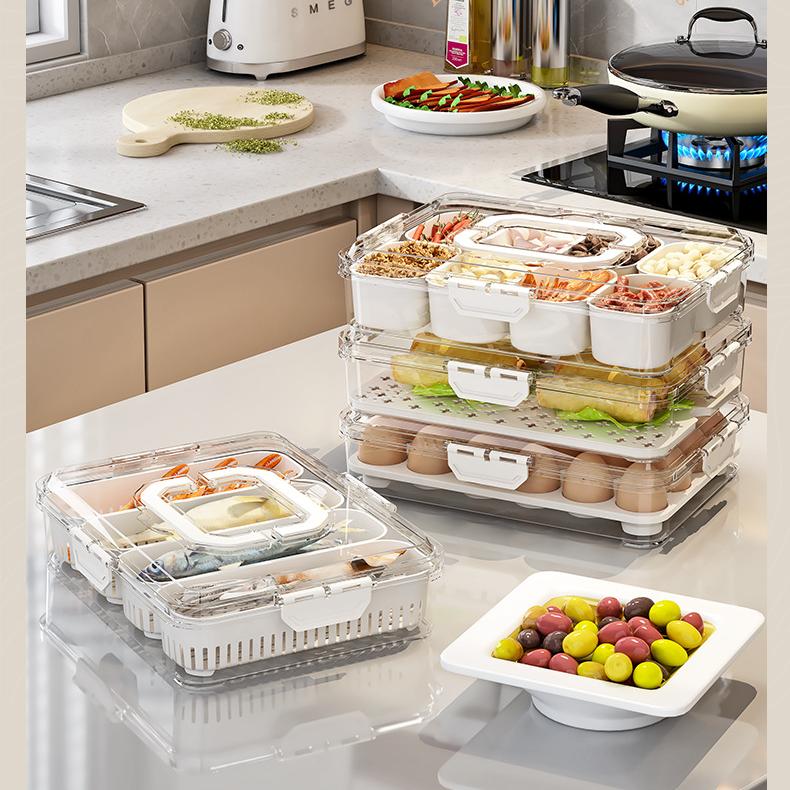 Portable Fridge Storage Box with Drainage - Sealed Lidded Food Container