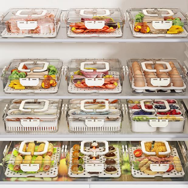 Portable Fridge Storage Box with Drainage - Sealed Lidded Food Container