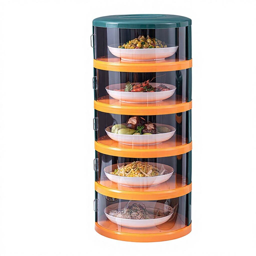 Stackable Plastic Food Cover - Insulated Dust-Proof Table Food Dome, Green/Orange